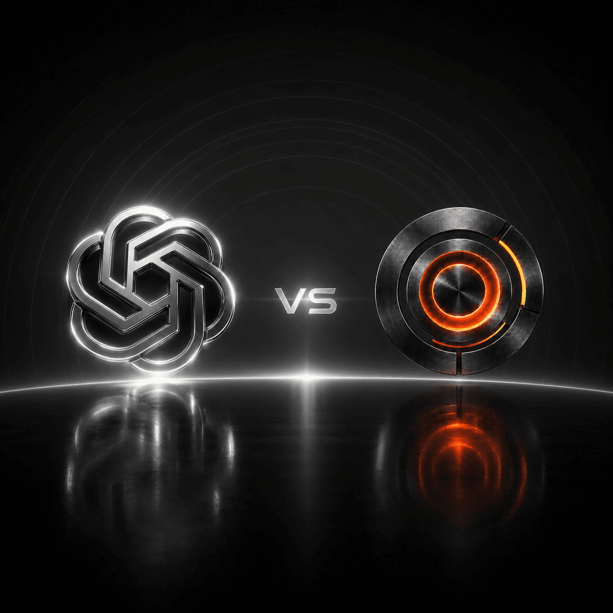 Head-to-head: ChatGPT's chrome OpenAI mark on the left vs. the Arc instrument with ember-glow rings on the right, separated by a 'VS' marker — purpose-built CRO engine vs. generic large-language-model AI